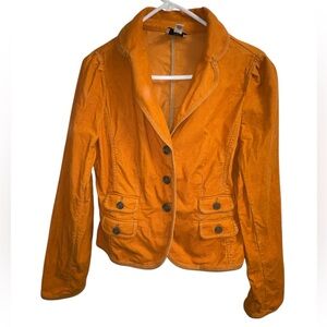LOFT Women's Orange Corduroy Jacket Cropped 3-Button Blazer Size 10